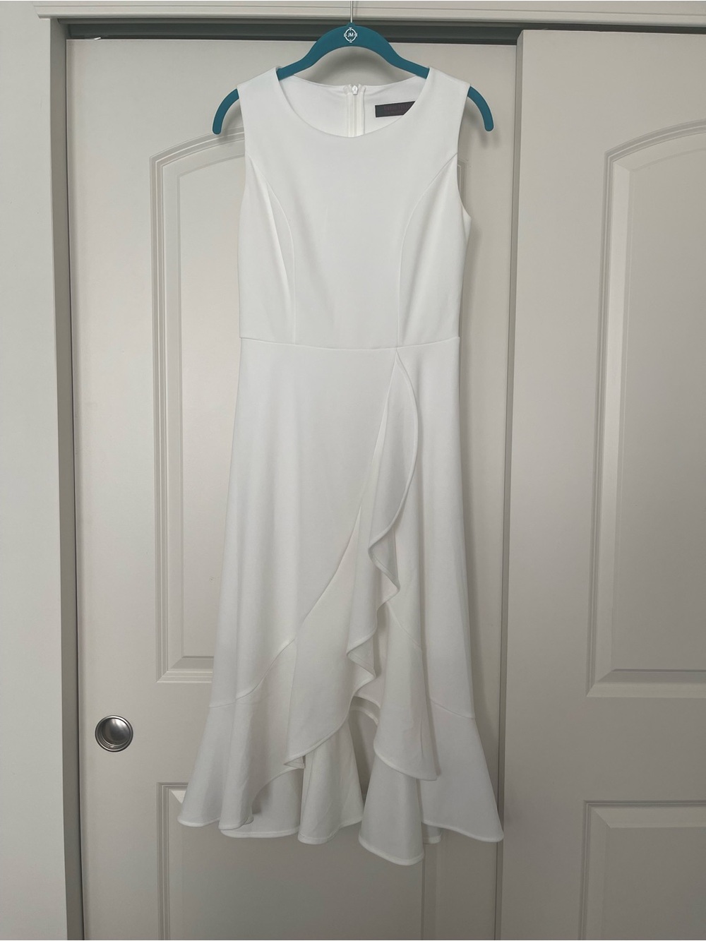 Amazon White Sleeveless Ruffle-Trim Midi Dress